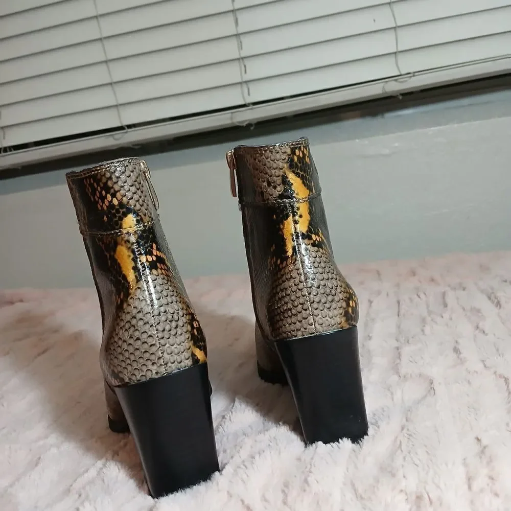 Franco Sarto Brown and Yellow Ankle Booties with Block Heel